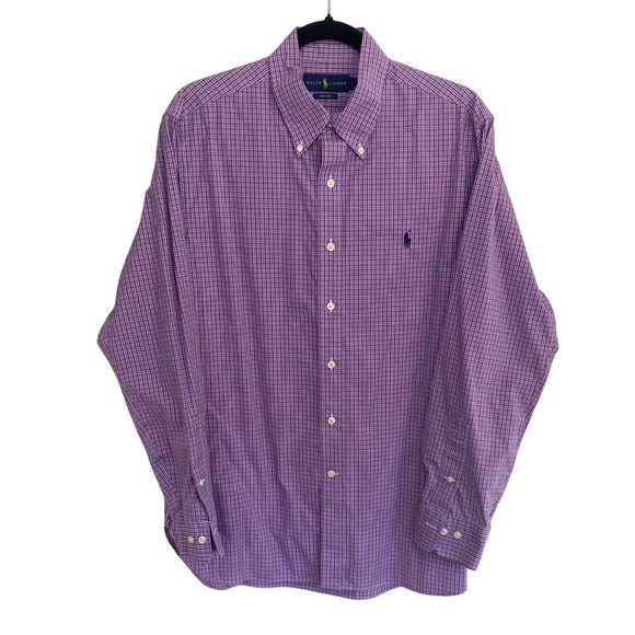 Ralph Lauren Other - Ralph Lauren‎ Button Down Shirt Purple Plaid Easy Care Long Sleeve Men sz L Prep